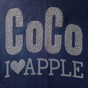 Women's T-shirt "CoCo I Love Apple" Shortsleeve Navy Blue Sparkly Graphic Print